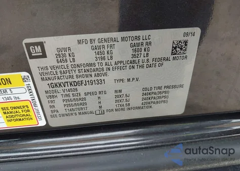 2015 GMC Acadia Denali из США, поврежденный, VIN 1GKKVTKD6FJ191331